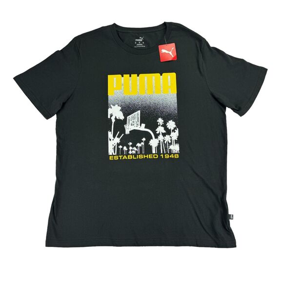 Puma Mens Basketball Graphic Short Sleeve Crewneck T-Shirt Black XL - Picture 1 of 4
